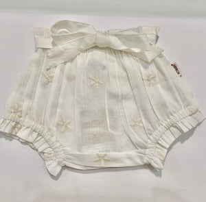 White Embroidery Floral on White Bloomer / Short with Ties