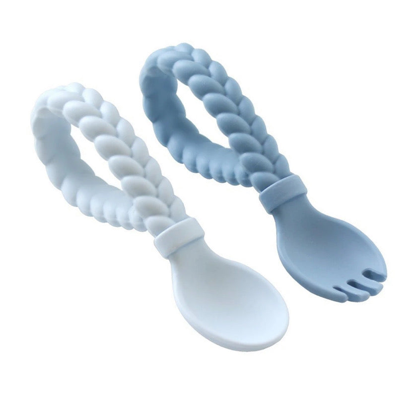 Sweetie Spoons™ - Silicone Baby Fork + Spoon Set - Blue