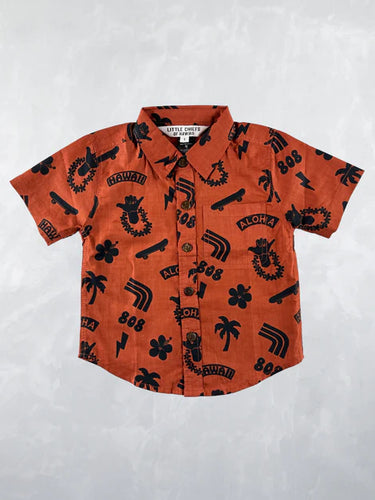 6yrs Aloha Griffiti Collar Shred Shirt in Burnt Red