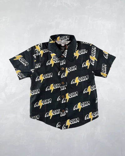1yrs, 2yrs Aloha Aloha Bolt Collar Shred Shirt in Black
