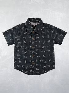 Aloha Hawaii Tings Collar Shred Shirt in Black