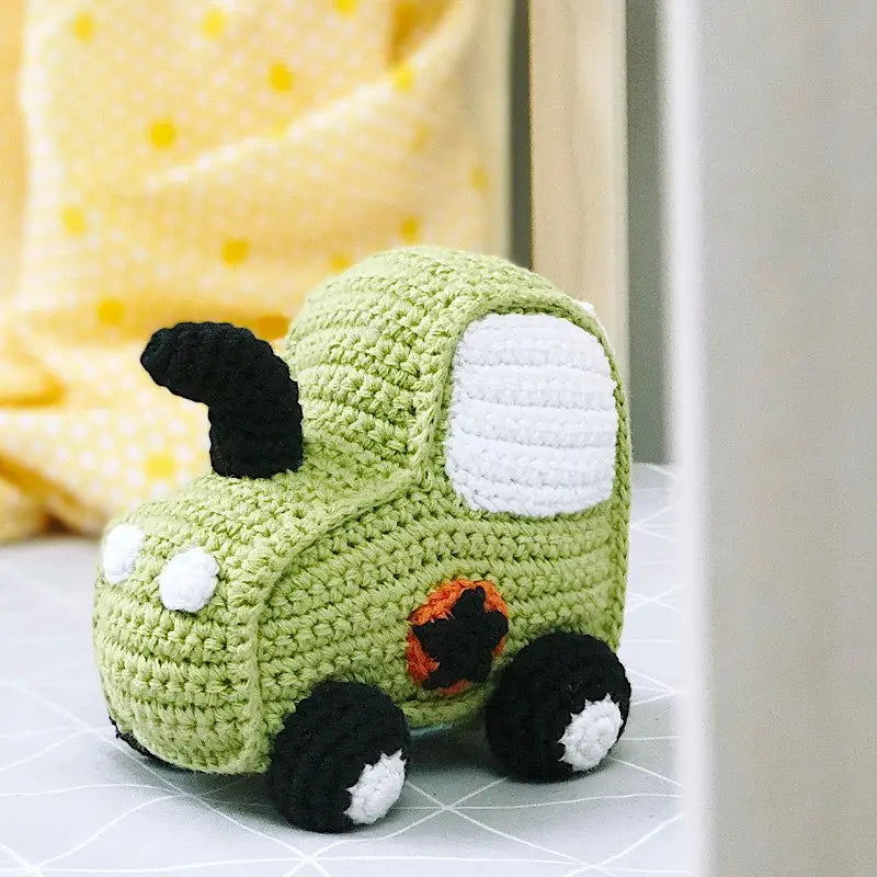 Green Tractor Crochet Rattle Plushie
