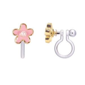 Pink Fancy Flower Clip on Earrings