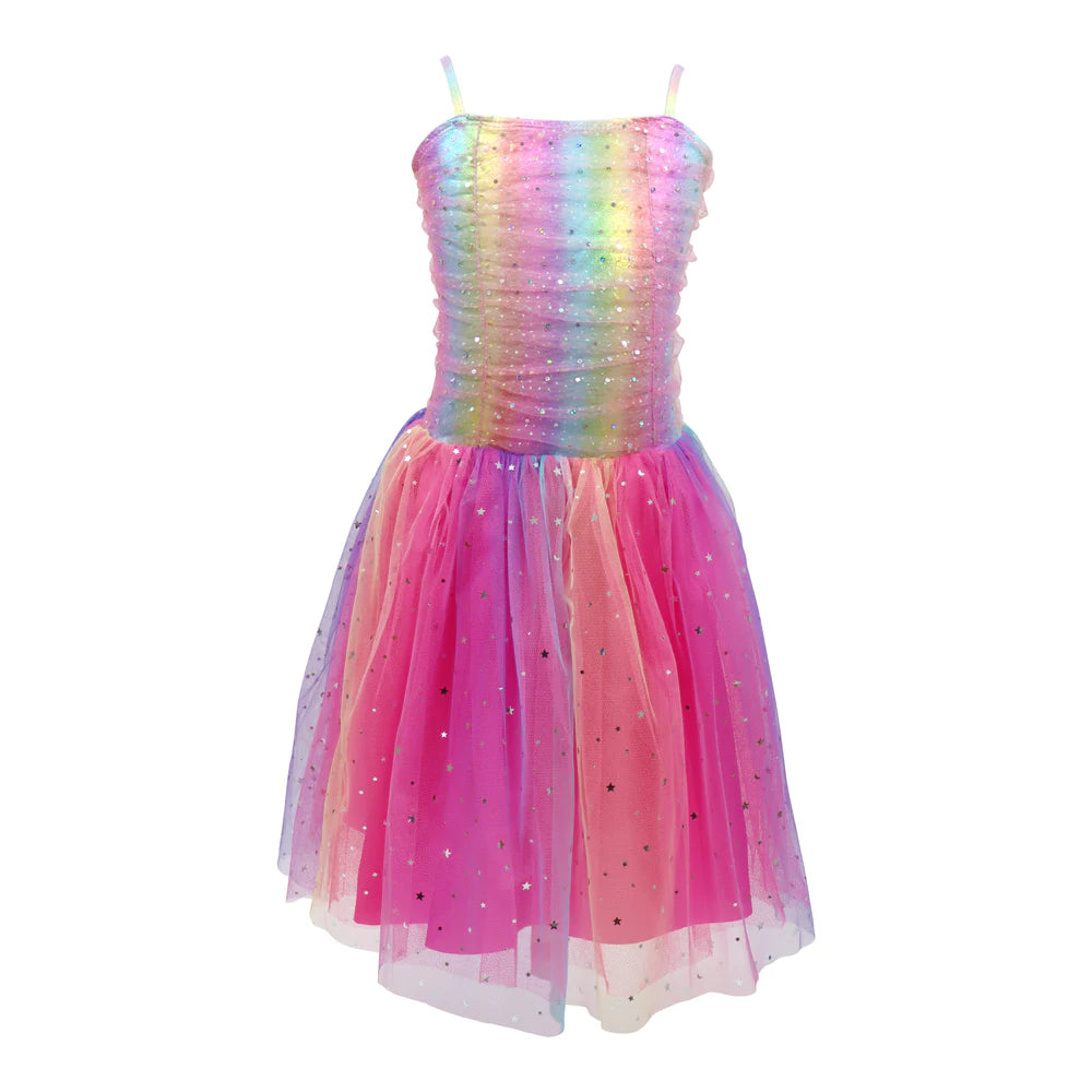 Rainbow Ruched Sparkle Party Dress