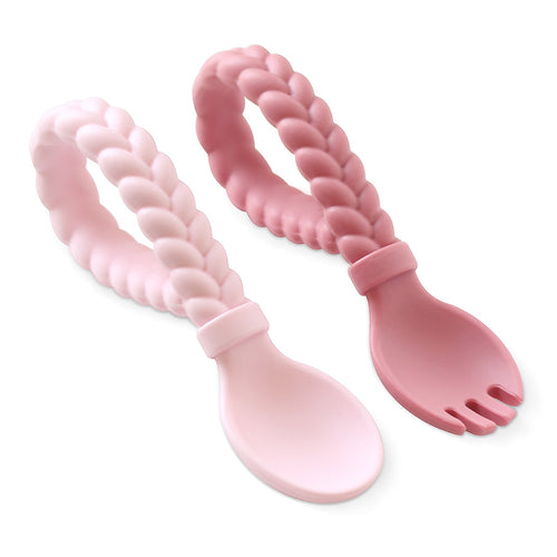 Sweetie Spoons™ - Silicone Baby Fork + Spoon Set - Pink