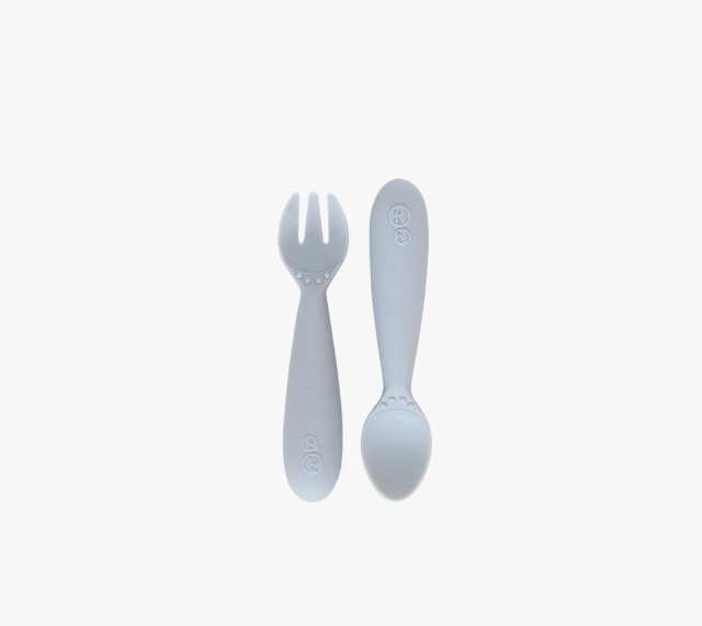 EZPZ Mini Utensils Fork & Spoon Set - Pewter