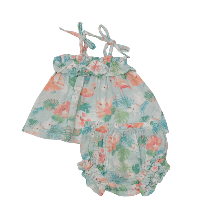 Floral Flamingos Ruffle Top with Bloomer