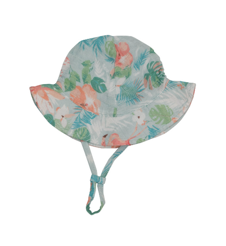 12-24mos - Floral Flamingos Sunhat with Chin Strap
