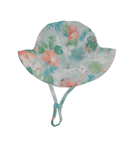 12-24mos - Floral Flamingos Sunhat with Chin Strap