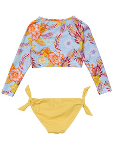 Boho Tropical Sustainable Long Sleeve Rash Top Bikini Set