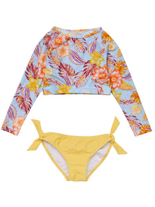11-12yrs - Boho Tropical Sustainable Long Sleeve Rash Top Bikini Set