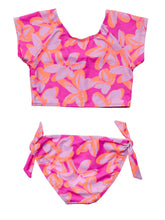 3-4yrs Hibiscus Hype Crop Short Sleeve Rash Top Bikini Set