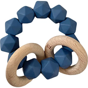 Abby Silicone & Beech Wood Rattle - Navy Blue
