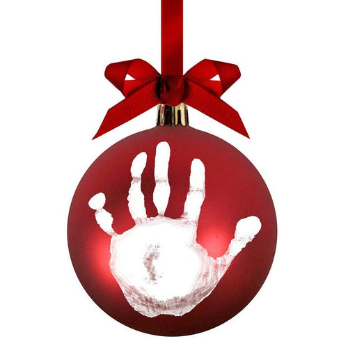 Baby Christmas Handprint/Footprint Red Round Ornament