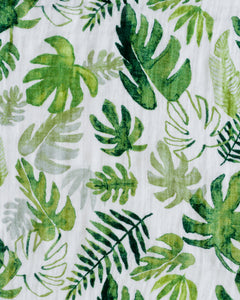 Cotton Muslin Swaddle Blanket in Tropical Leaf